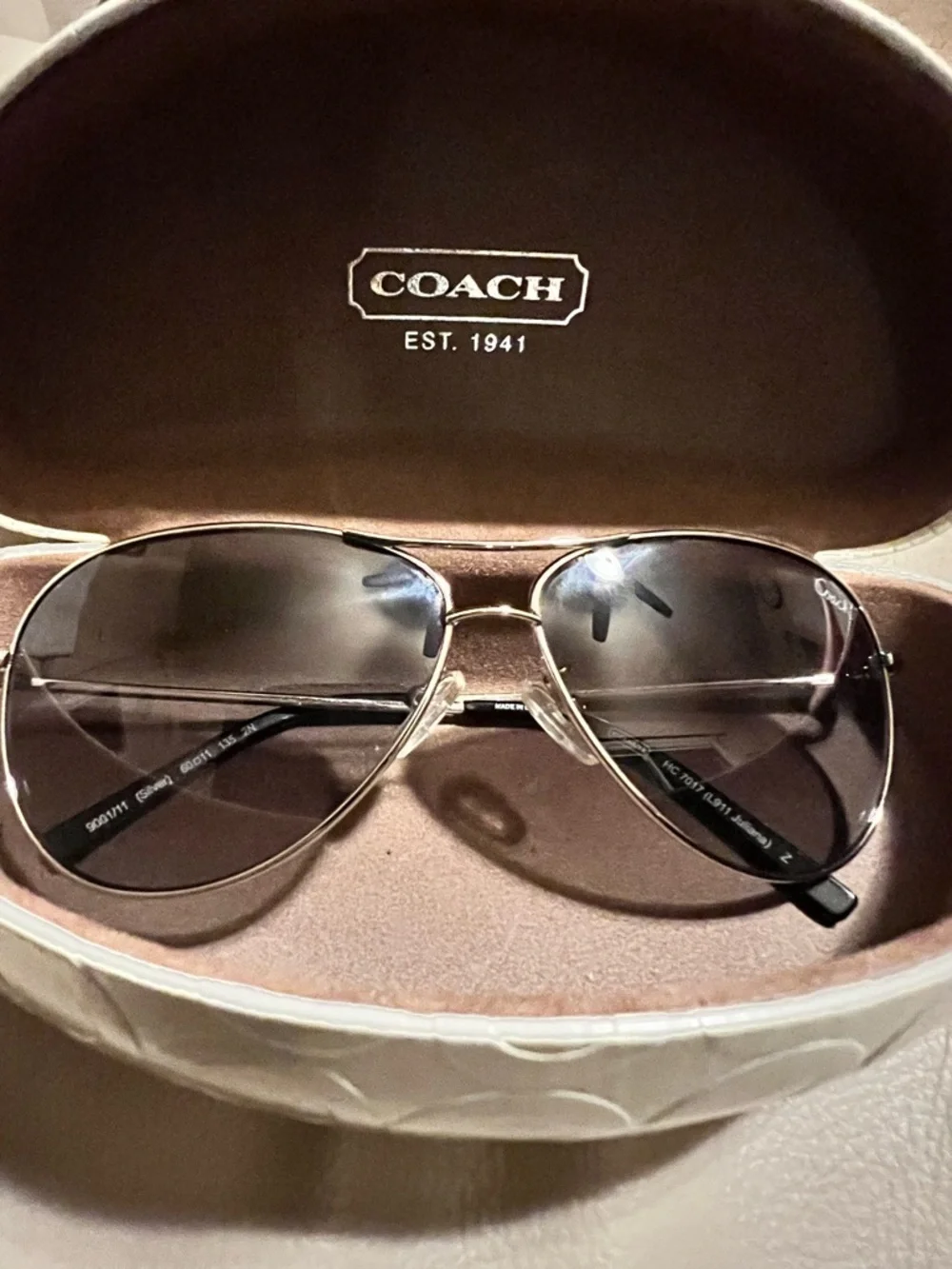 COACH Women's Aviator Sunglasses in Brown and Gold - Picture 7 of 7